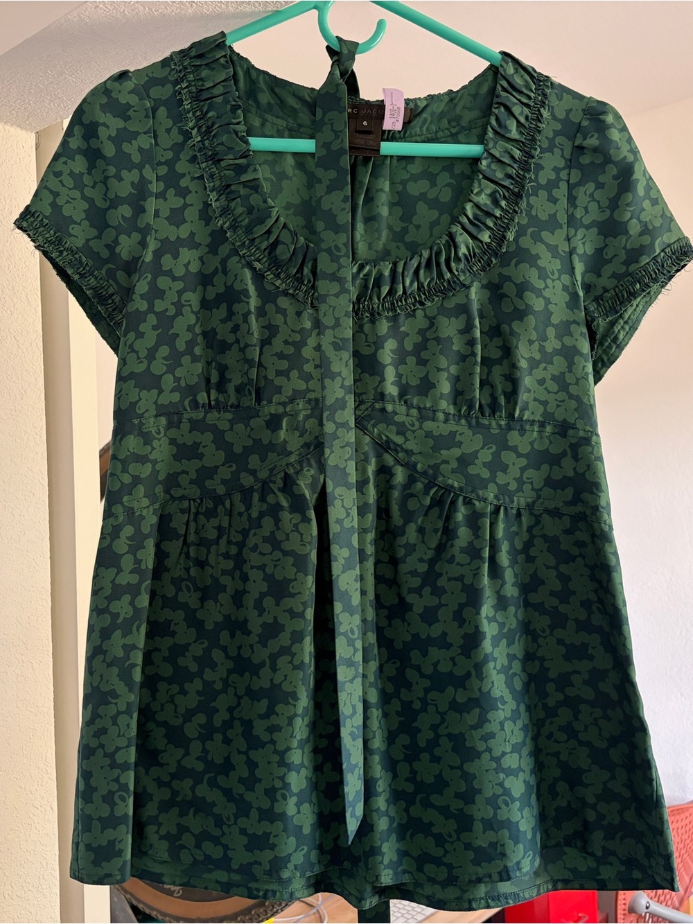 Vintage Marc Jacobs Dark Green Patterned Silk Blouse